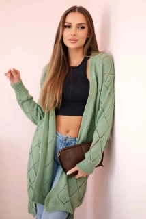 Pletený matcha tea kardigan s geometrickým vzorom