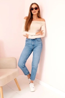 Dámske body Off Shoulder MARÍNA s dlhým rukávom béžové