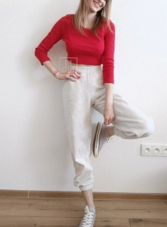Dámsky crop top s 3/4 rukávom červený