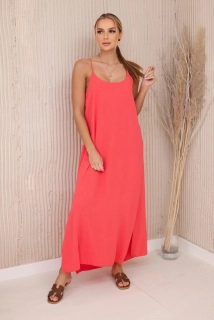Dlhé letné šaty na tenké ramienka BELLA neon pink