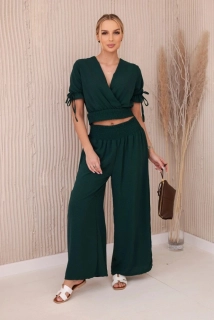 Letný viskózový set: blúzka a nohavice DARK GREEN