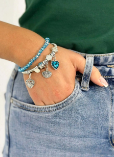 Set dvoch dámskych náramkov s príveskami Silver Heart Blue