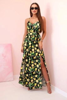 Maxi dlhé letné šaty LEMON čierno žlté