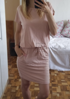 Viskózové šaty s viazaním v pase pudrovo ružové