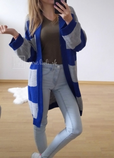 Dvojfarebný sivo-modrý pletený sveter TINA