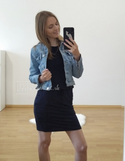 Viskózové dark blue šaty s viazaním v pase